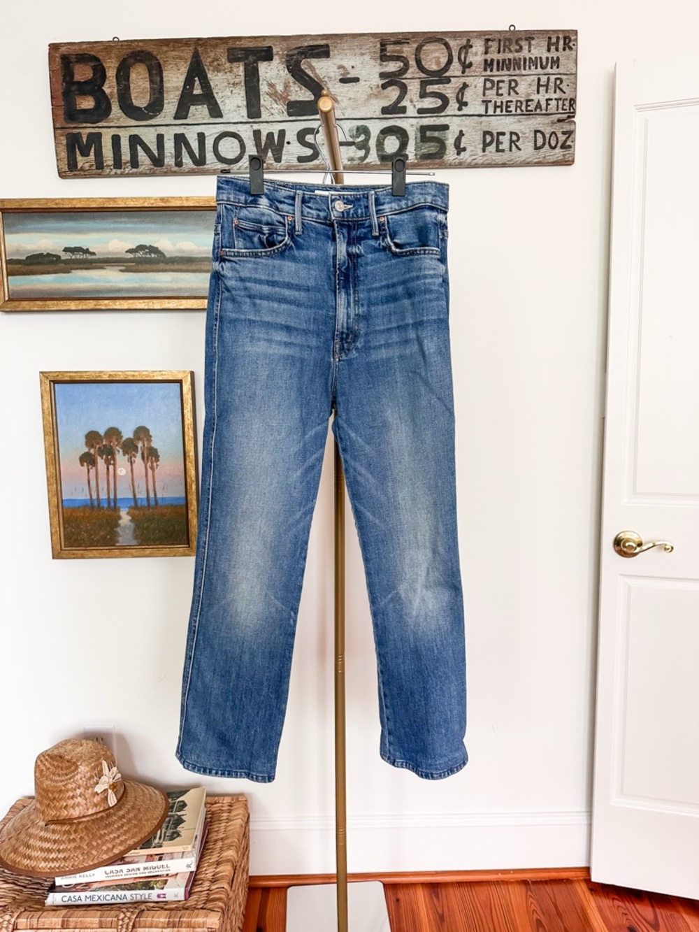 MOTHER Superior High Rise Straight Leg Crop Jeans - Medium Blue Wash